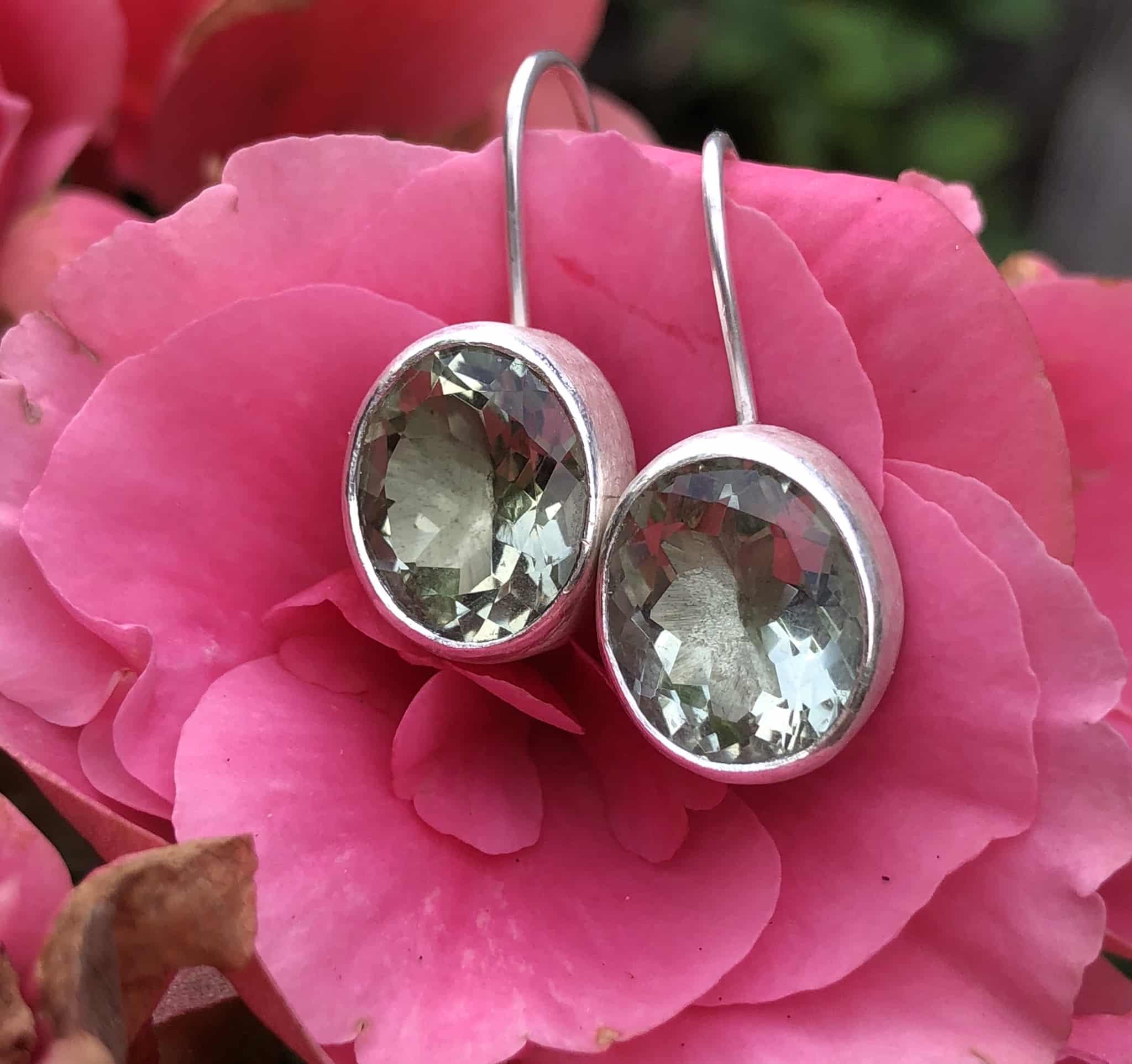 Edelstein Ohrhänger grüner Amethyst 935 Silber – Bild 2