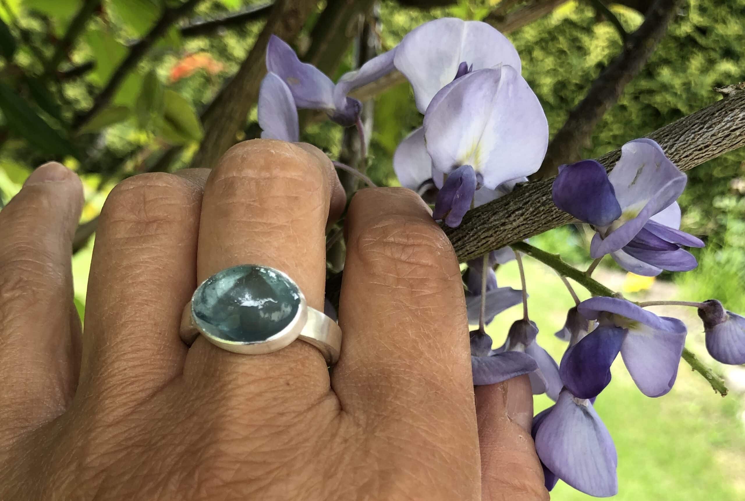 Aquamarin Ring Cabochon 935/999 Silber – Bild 3
