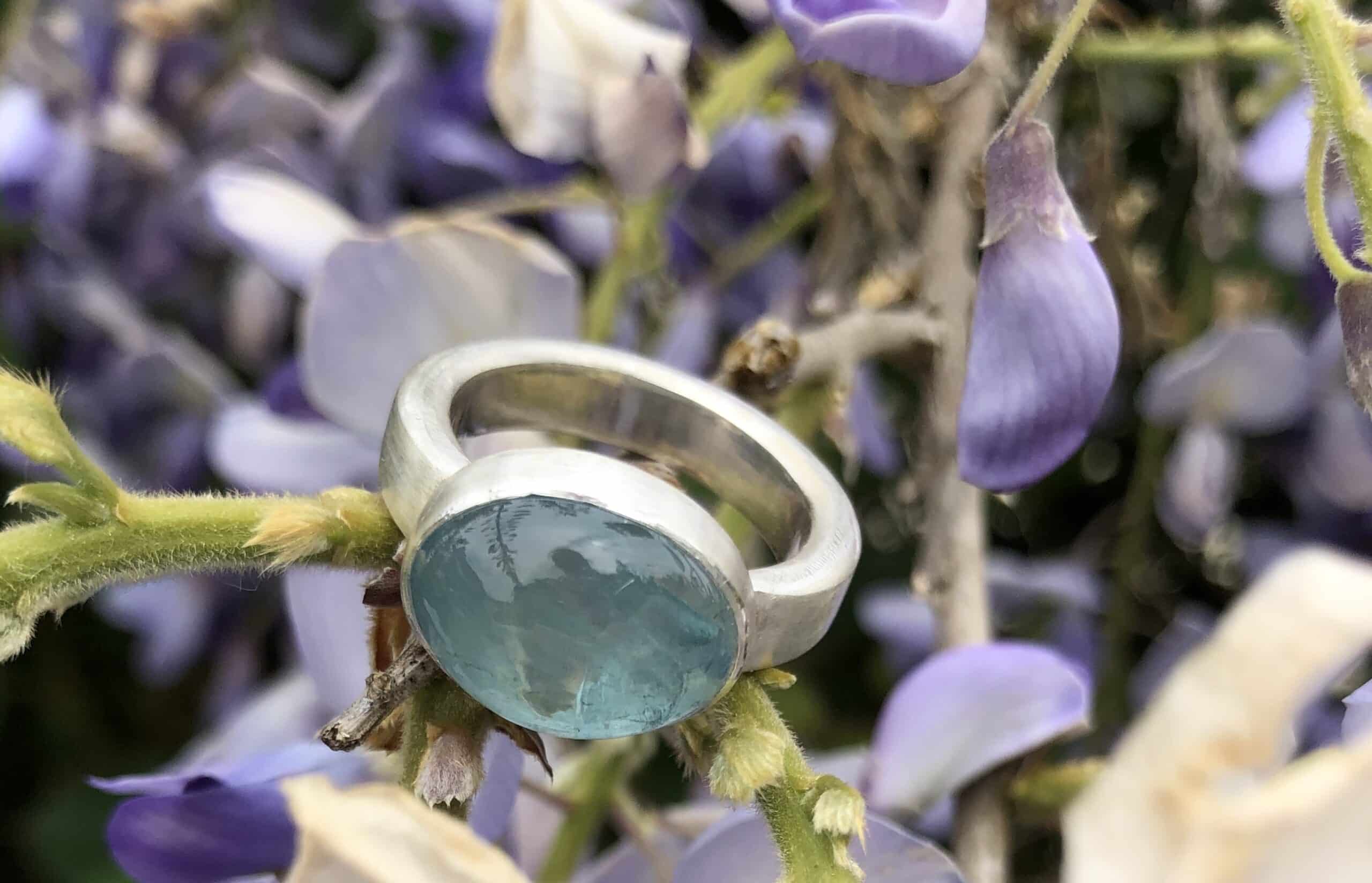 Aquamarin Ring Cabochon 935/999 Silber – Bild 2