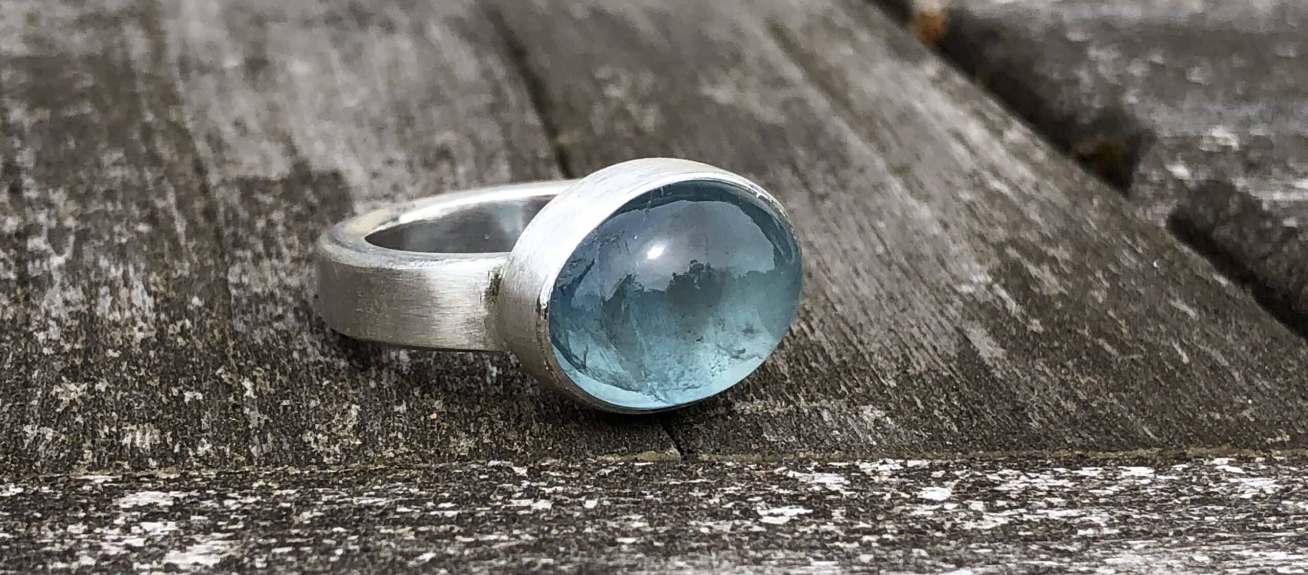 Aquamarin Ring Cabochon 935/999 Silber – Bild 7