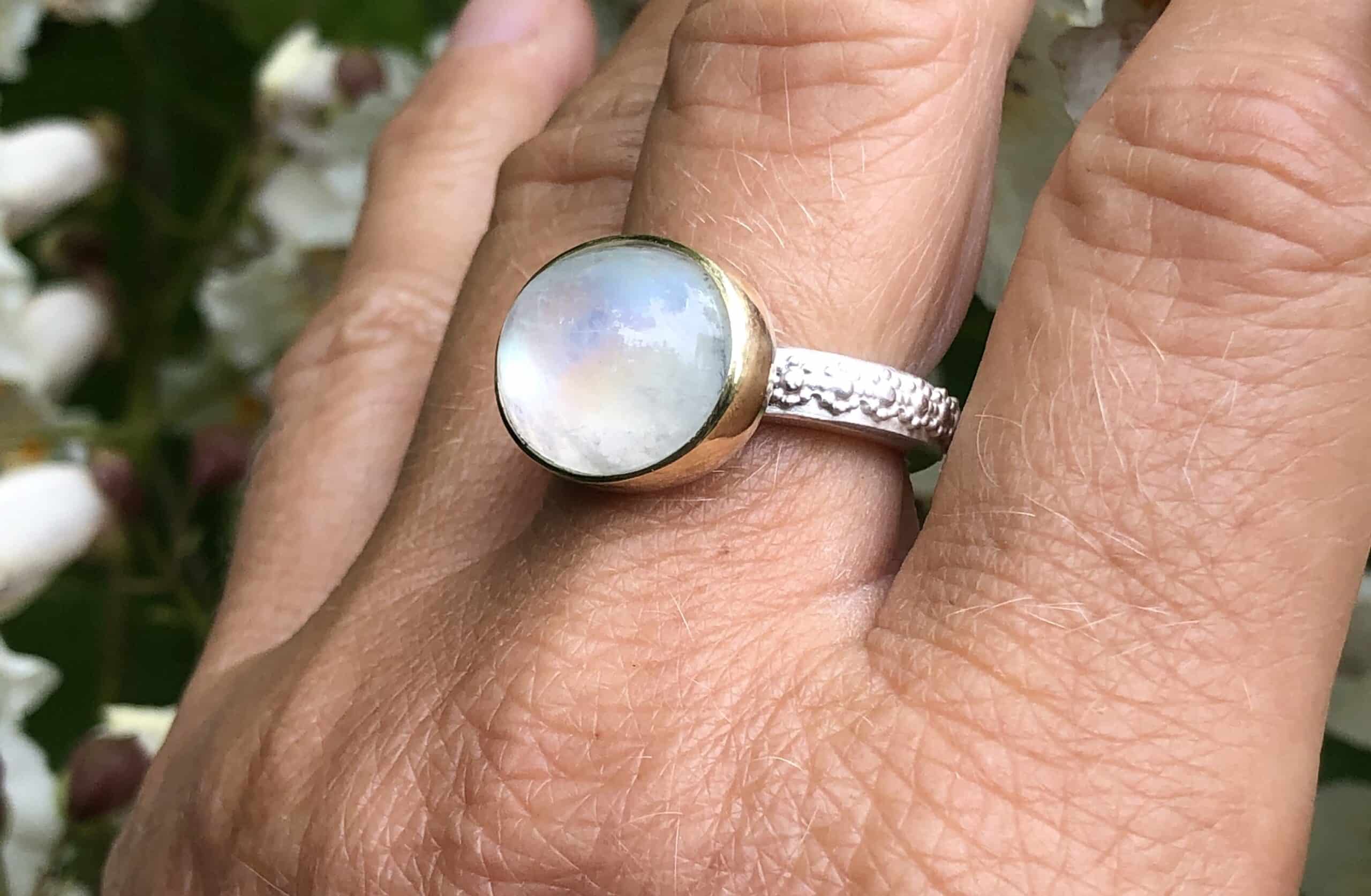 Mondstein Ring 585 Gold/ 935 Silber handgefertigt – Bild 3