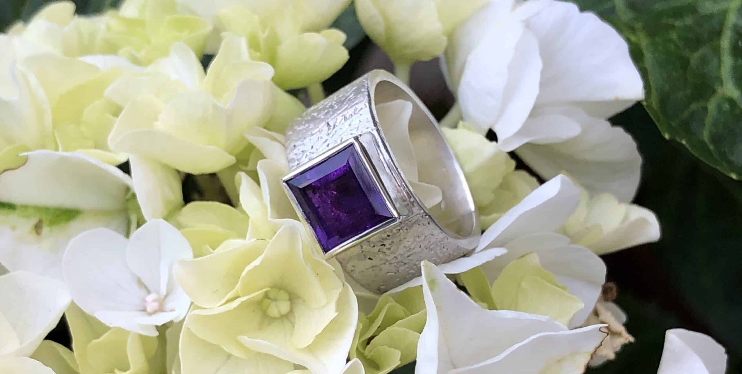 Edelstein Ring Amethyst Quadrat Sterlingsilber handgefertigt – Bild 5