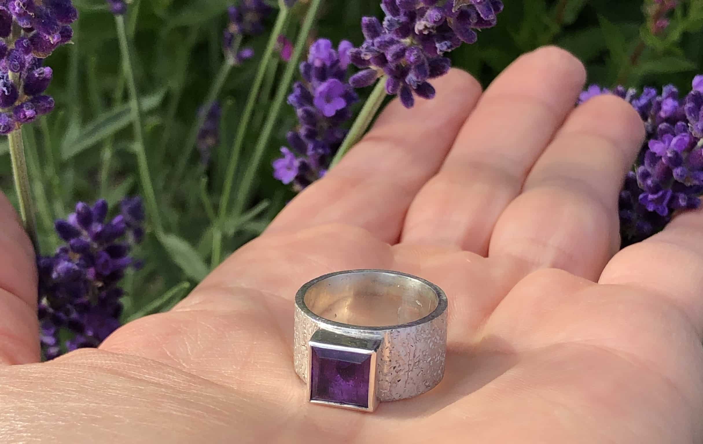 Edelstein Ring Amethyst Quadrat Sterlingsilber handgefertigt – Bild 2