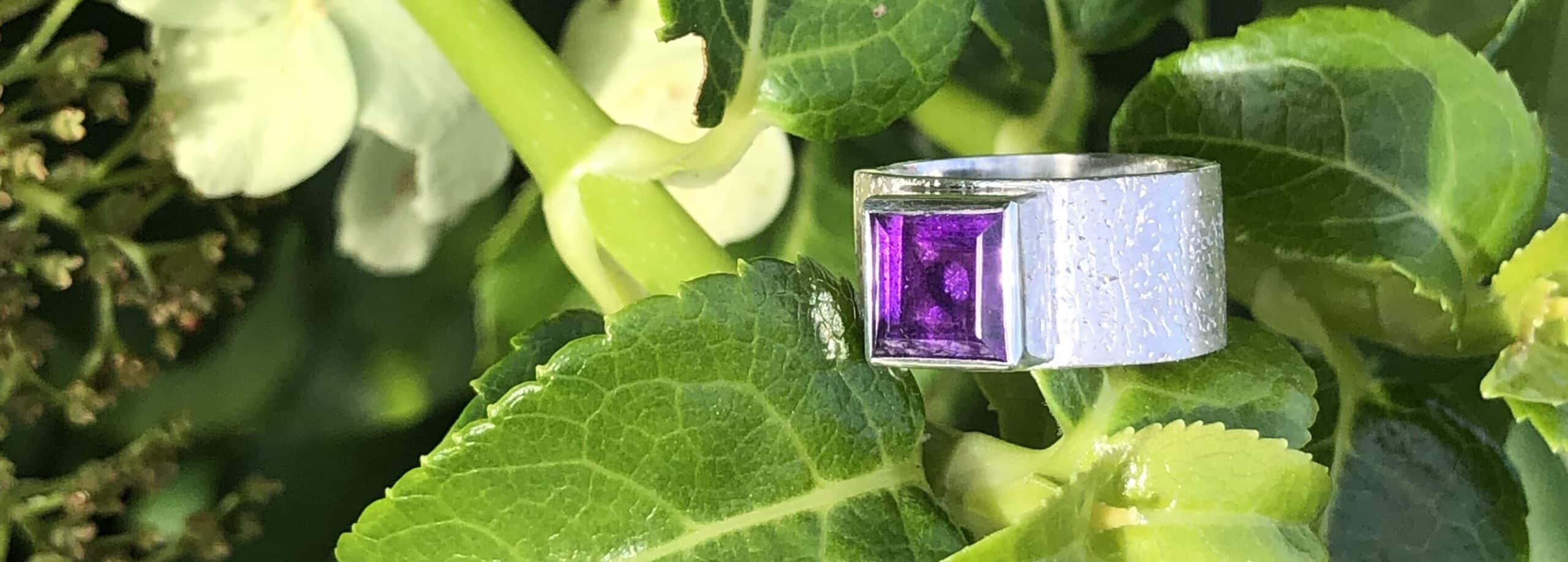Edelstein Ring Amethyst Quadrat Sterlingsilber handgefertigt – Bild 7