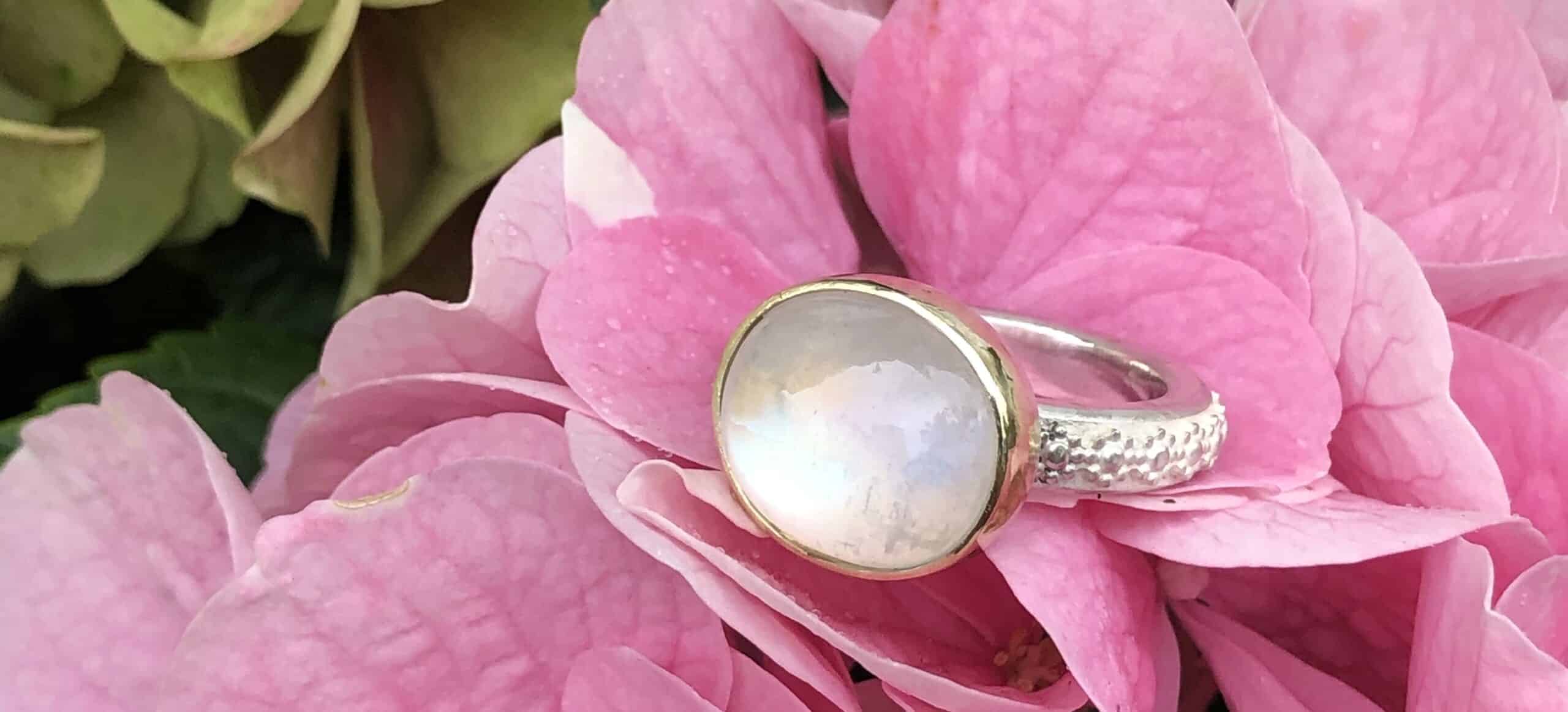 Mondstein Ring 585 Gold/ 935 Silber handgefertigt – Bild 5
