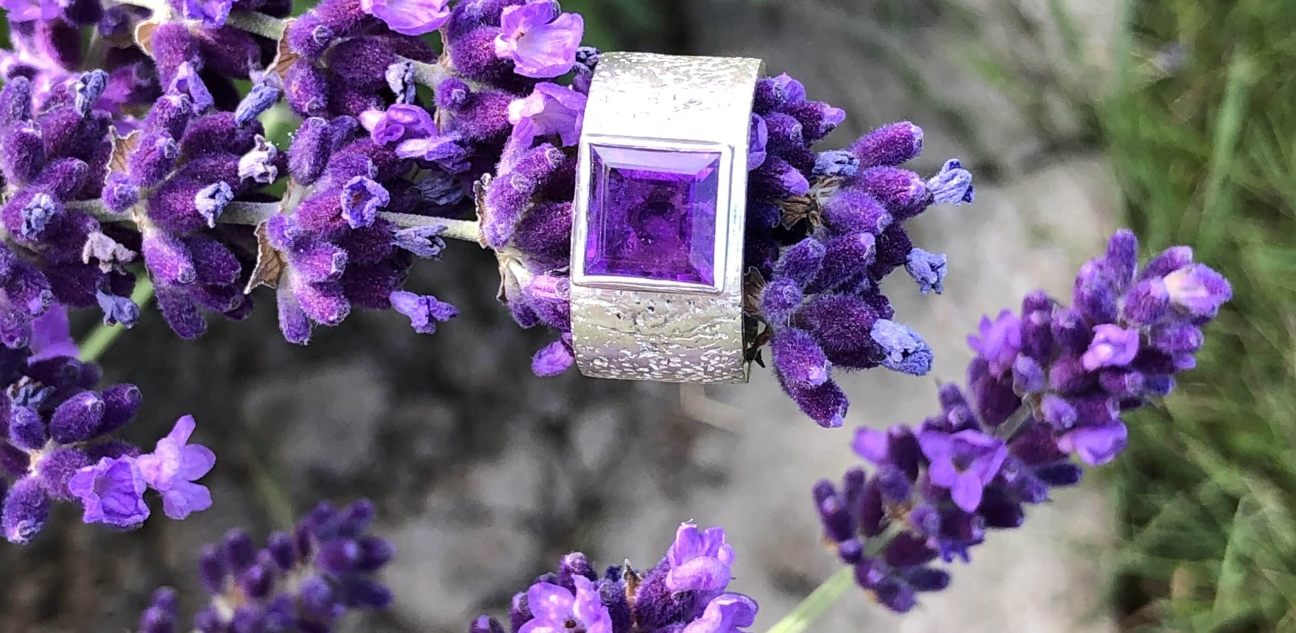 Edelstein Ring Amethyst Quadrat Sterlingsilber handgefertigt – Bild 3
