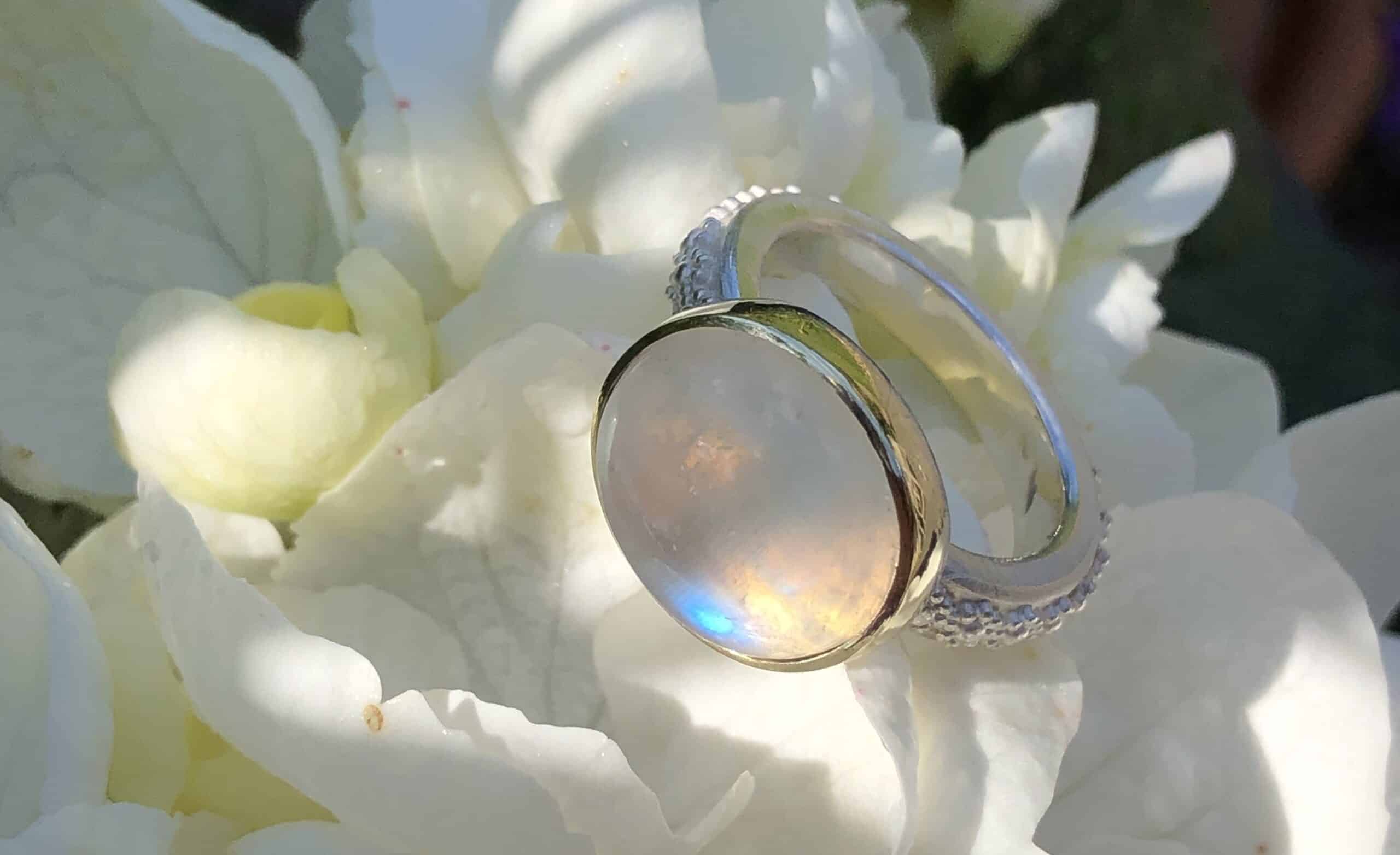 Mondstein Ring 585 Gold/ 935 Silber handgefertigt – Bild 2