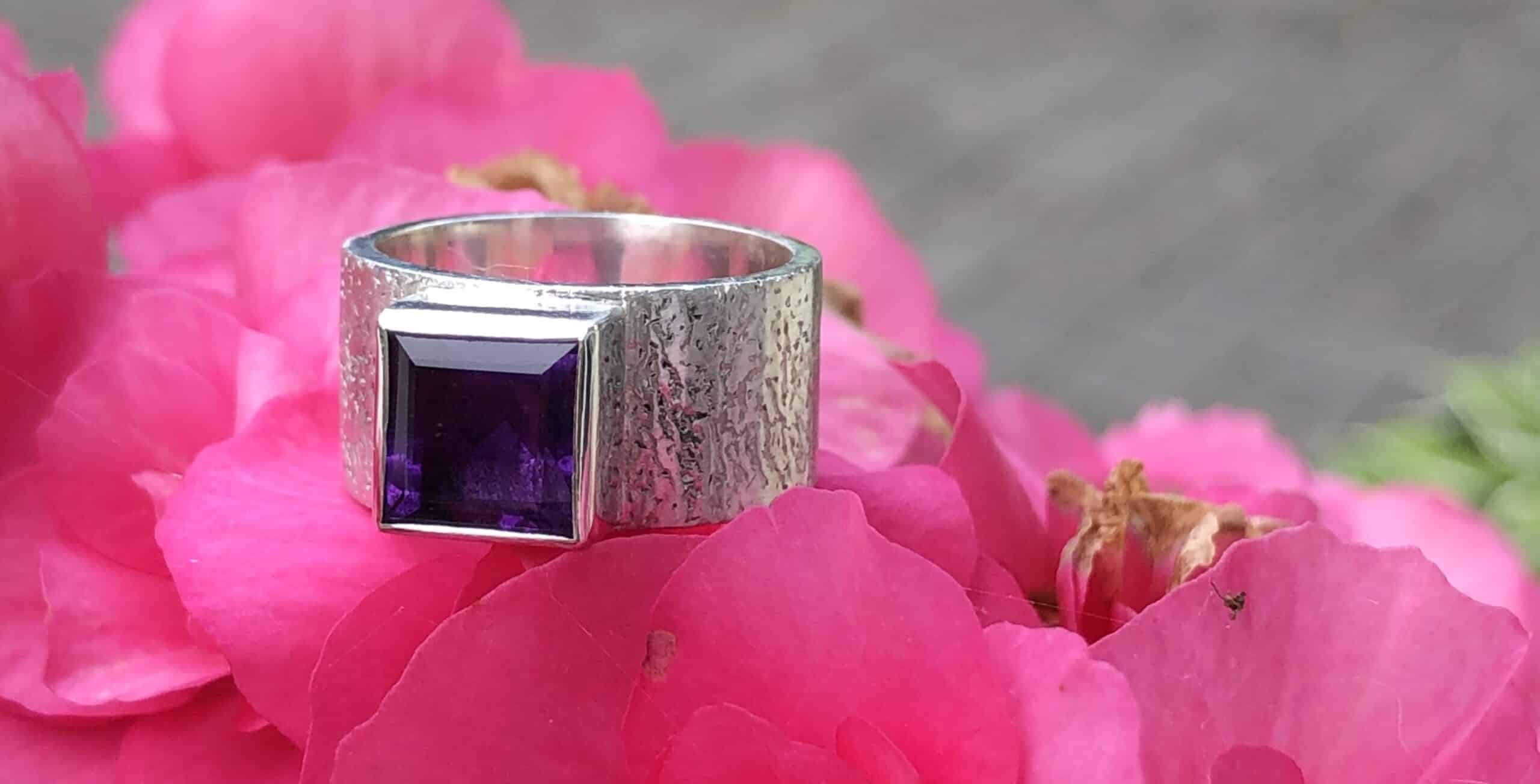 Edelstein Ring Amethyst Quadrat Sterlingsilber handgefertigt – Bild 8