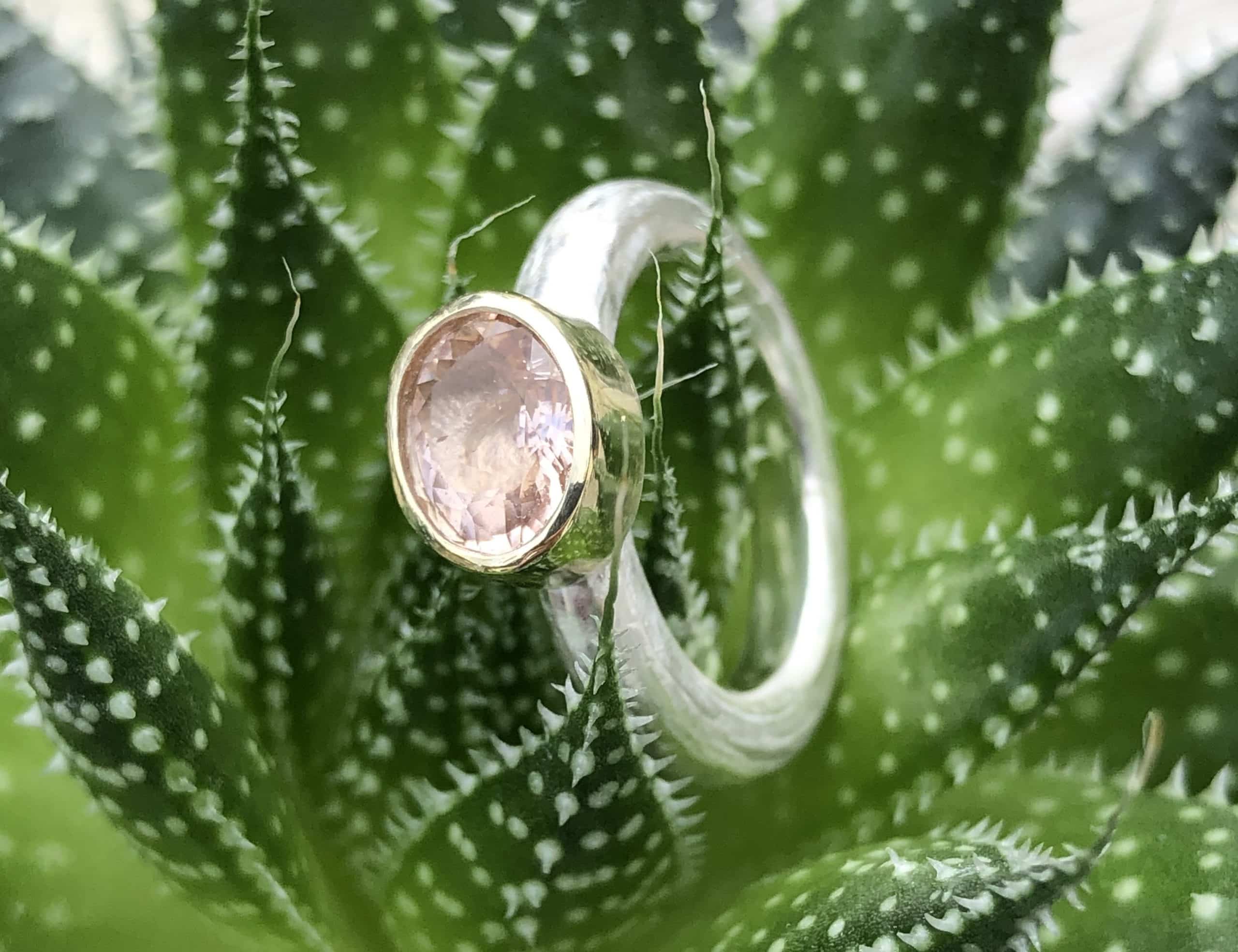 Edelstein Ring mit pfirsichfarbenem Morganit 585 Gold/ 925 Silber handgefertigt – Bild 7