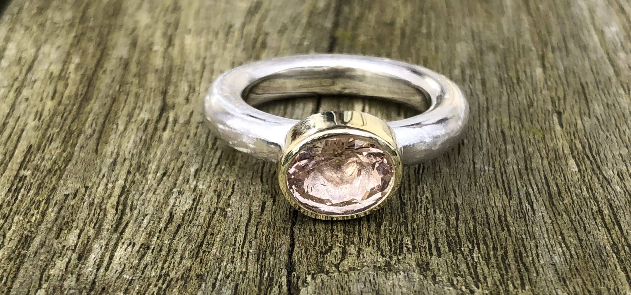 Edelstein Ring mit pfirsichfarbenem Morganit 585 Gold/ 925 Silber handgefertigt – Bild 6