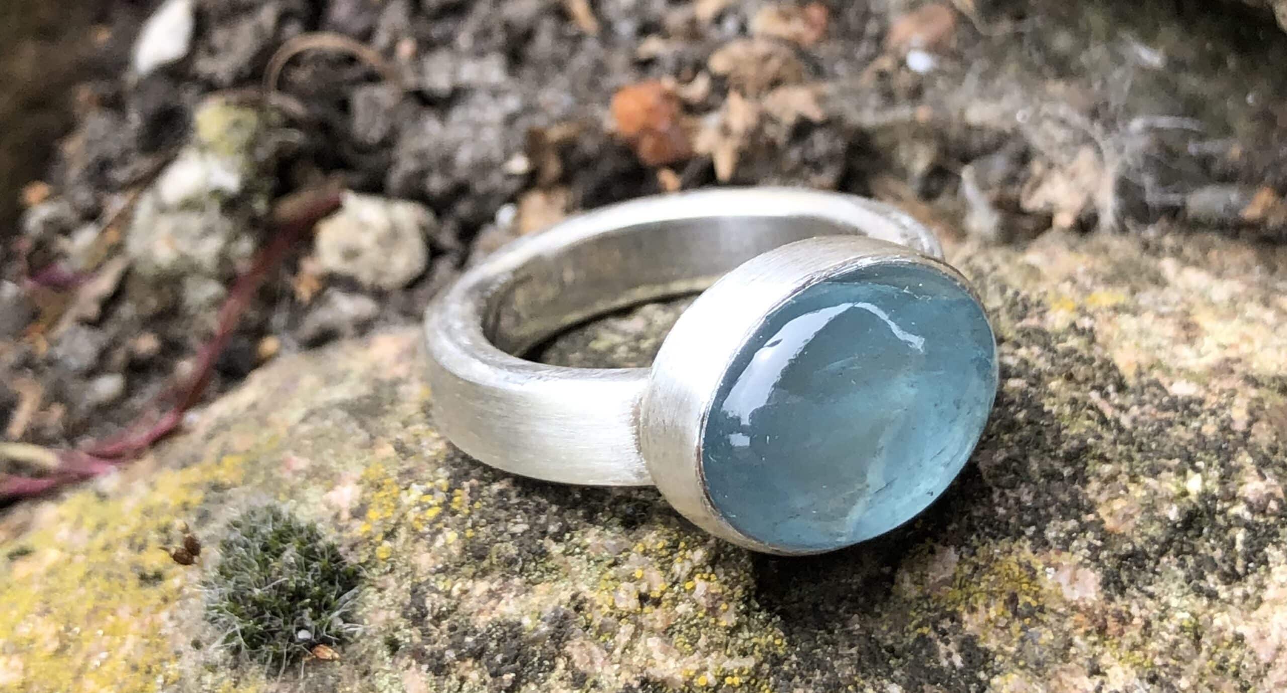 Aquamarin Ring Cabochon 935/999 Silber
