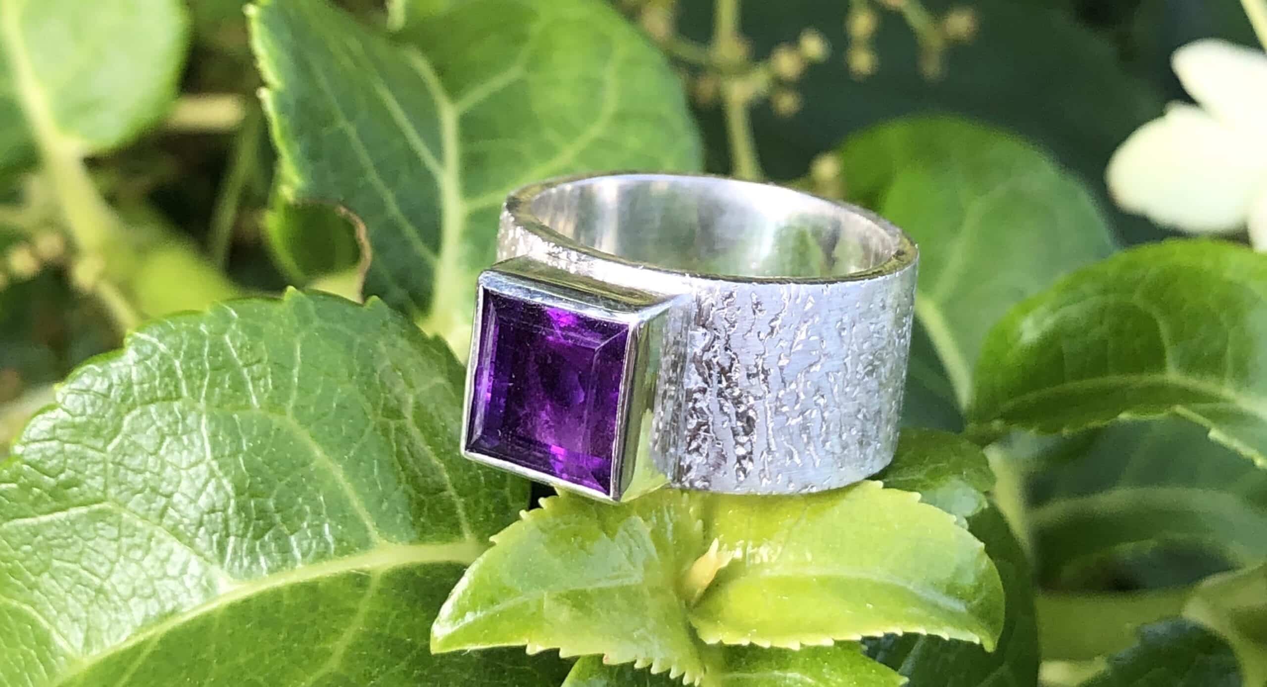 Edelstein Ring Amethyst Quadrat Sterlingsilber handgefertigt