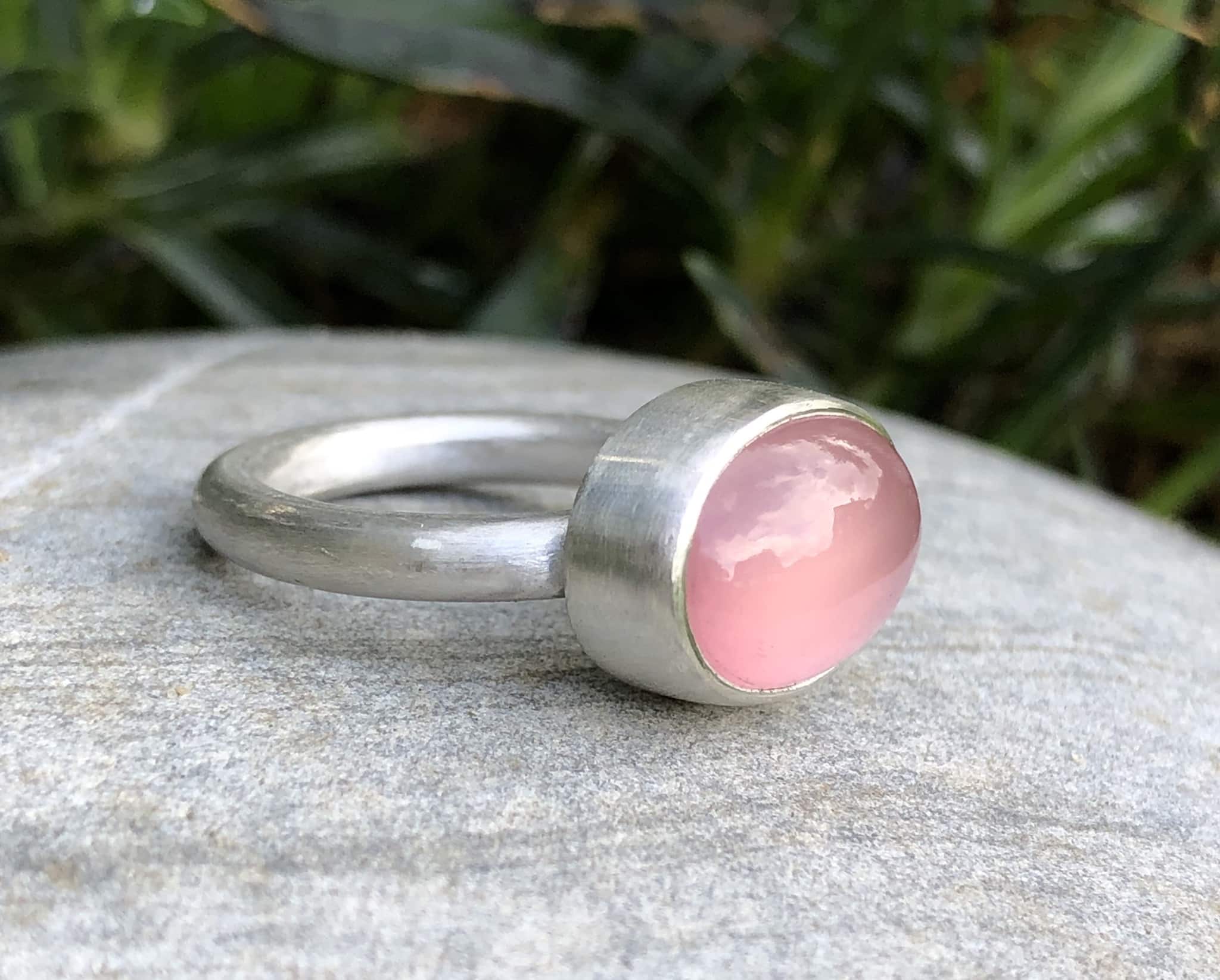 Edelstein Ring Rosenquarz Cabochon 935 Silber handgefertigt
