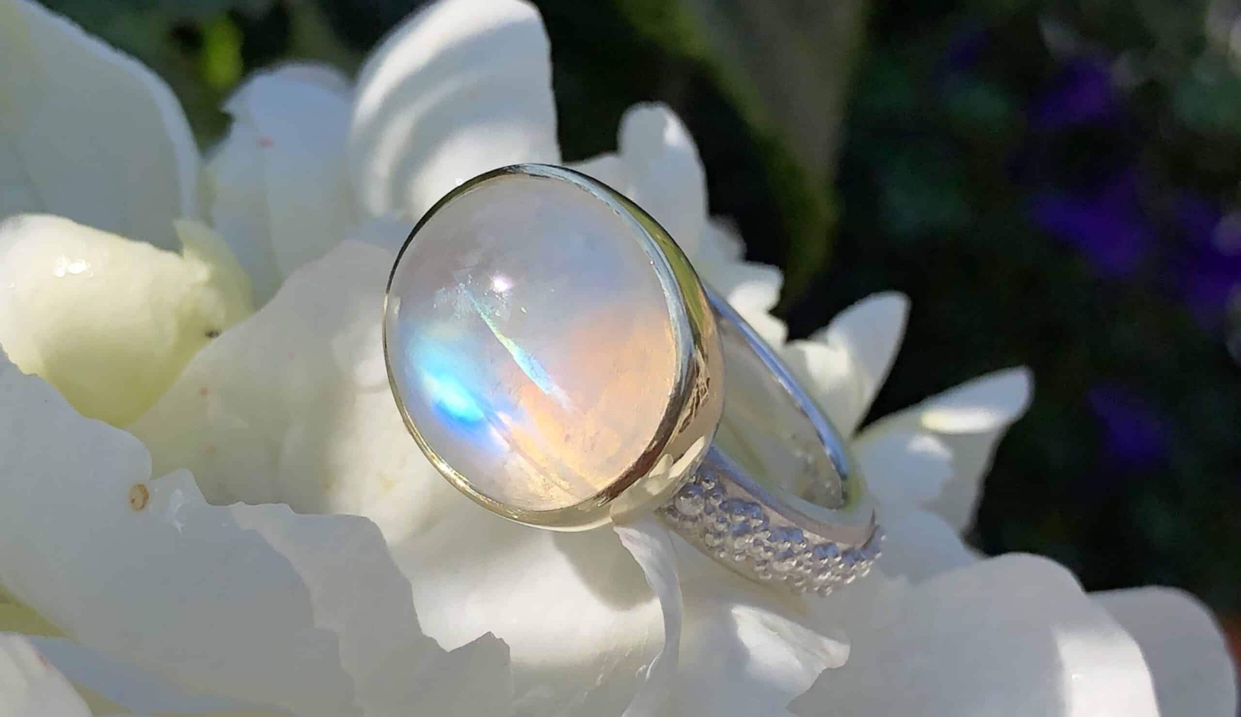 Mondstein Ring 585 Gold/ 935 Silber handgefertigt