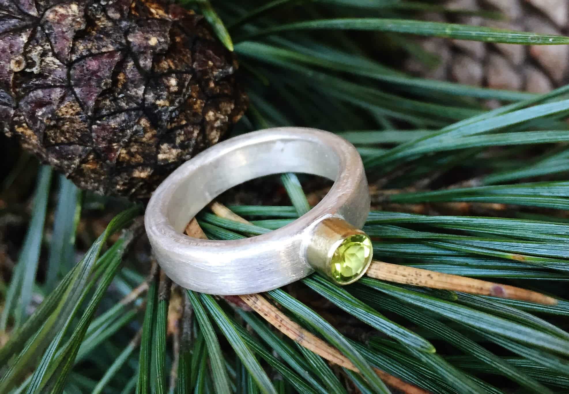 Edelsteinring Peridot 935 Silber/585 Gold – Bild 3