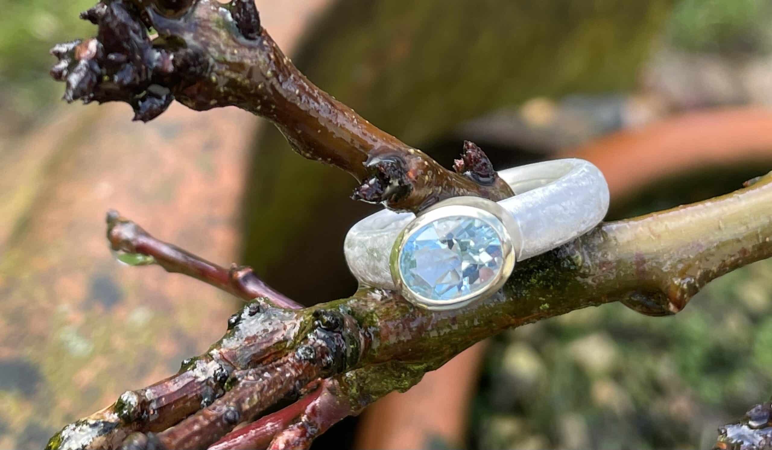 Edelstein Ring Topas sky blue 925 Silber 585 Gold handgefertigt – Bild 3