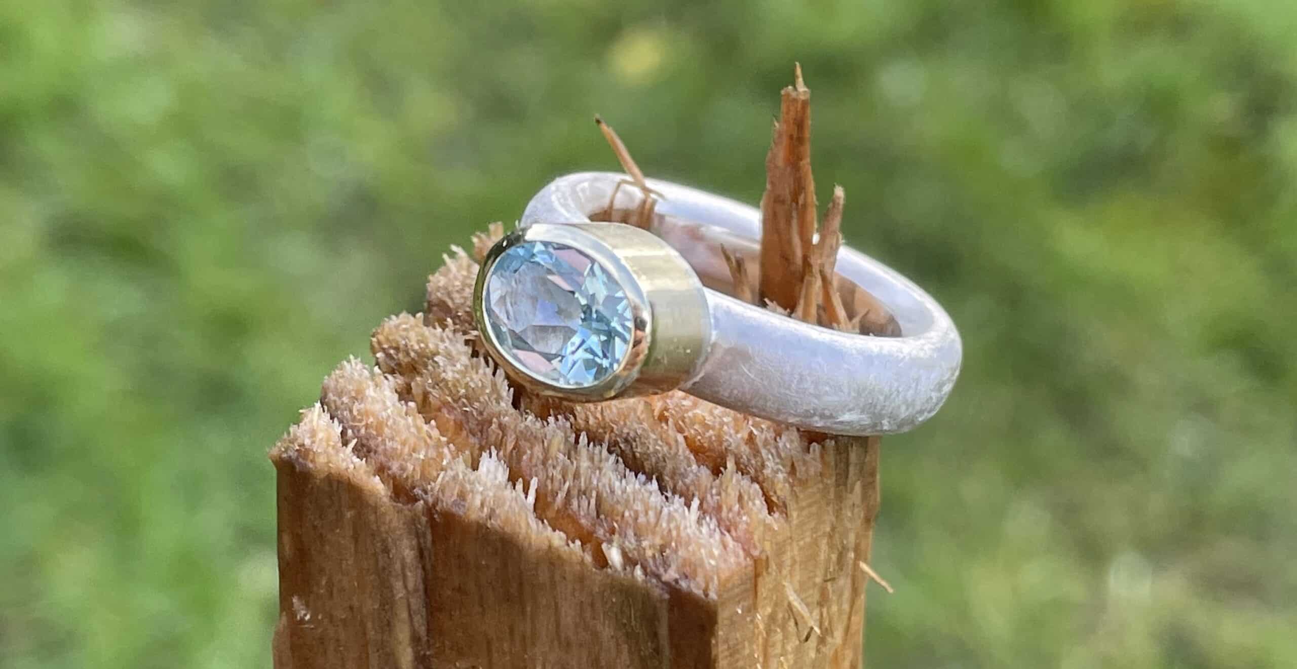 Edelstein Ring Topas sky blue 925 Silber 585 Gold handgefertigt – Bild 6