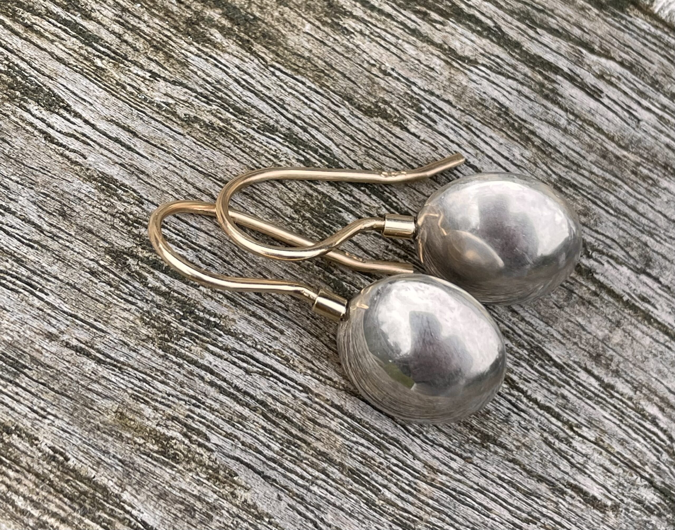 Ohrhänger große Silberlinse 925 Silber/ 585 Gold