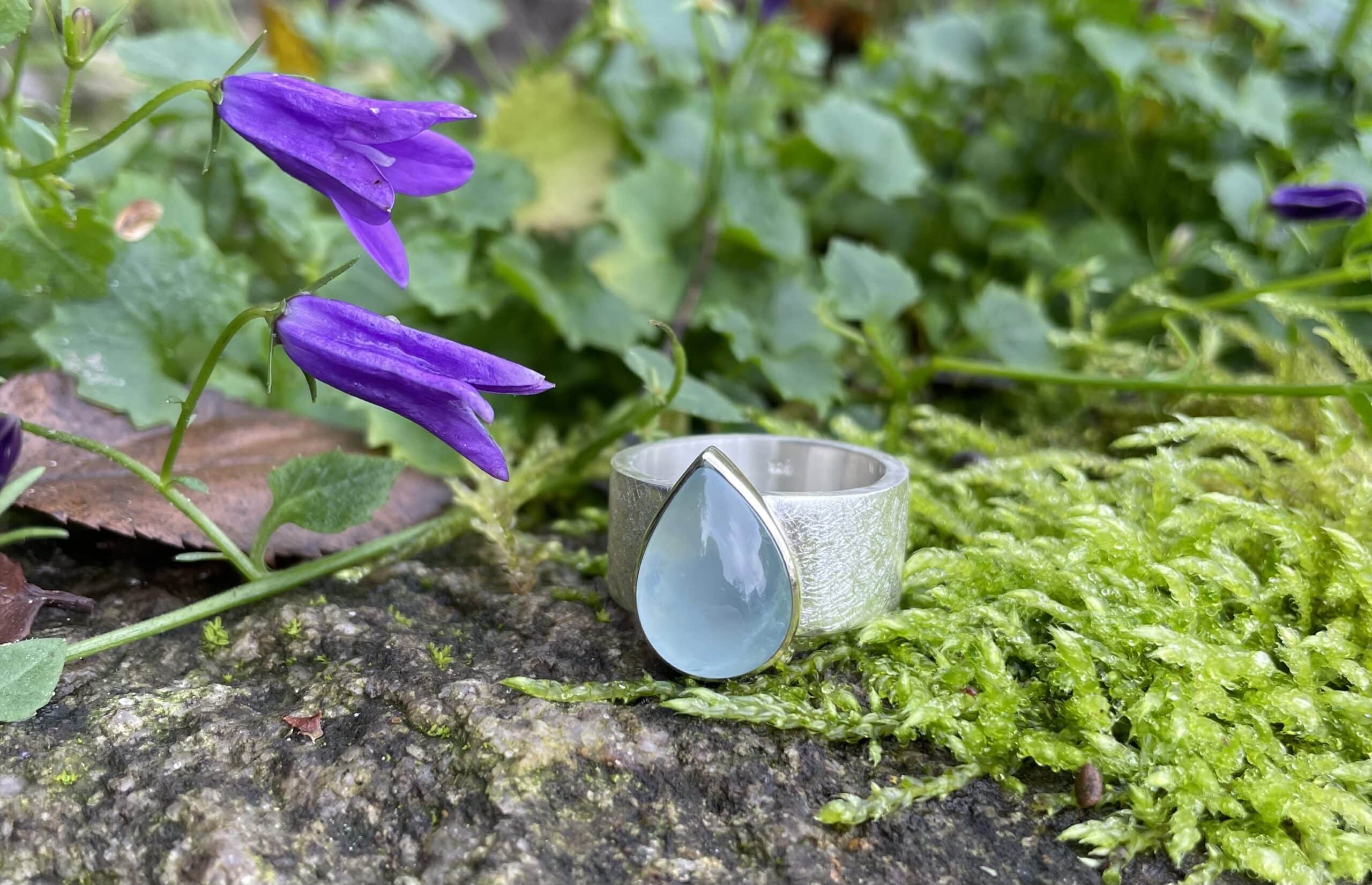 Edelsteinring Aquamarin Tropfenform 925 Silber/ 585 Gold handgefertigt – Bild 5