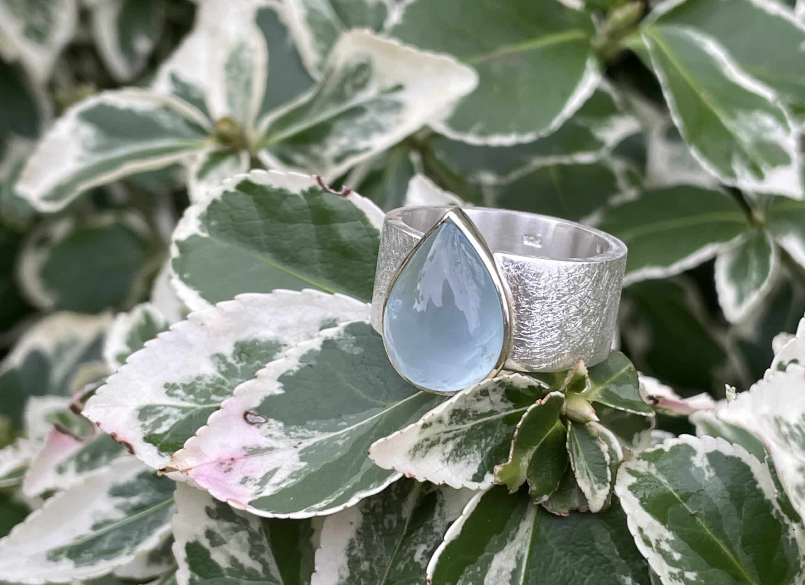 Edelsteinring Aquamarin Tropfenform 925 Silber/ 585 Gold handgefertigt – Bild 3