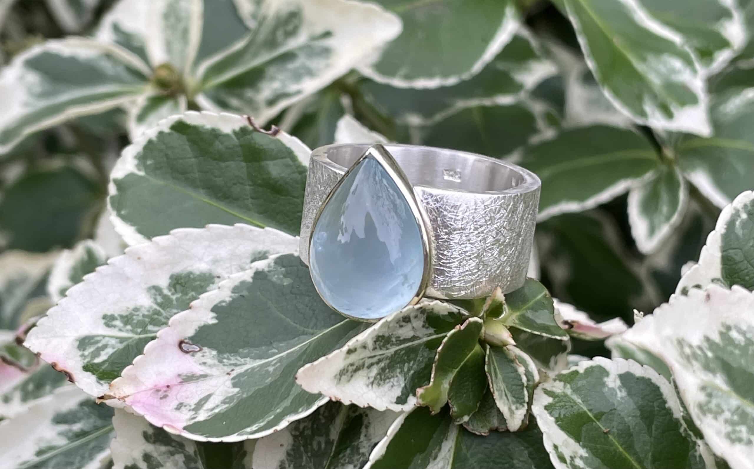 Edelsteinring Aquamarin Tropfenform 925 Silber/ 585 Gold handgefertigt – Bild 6