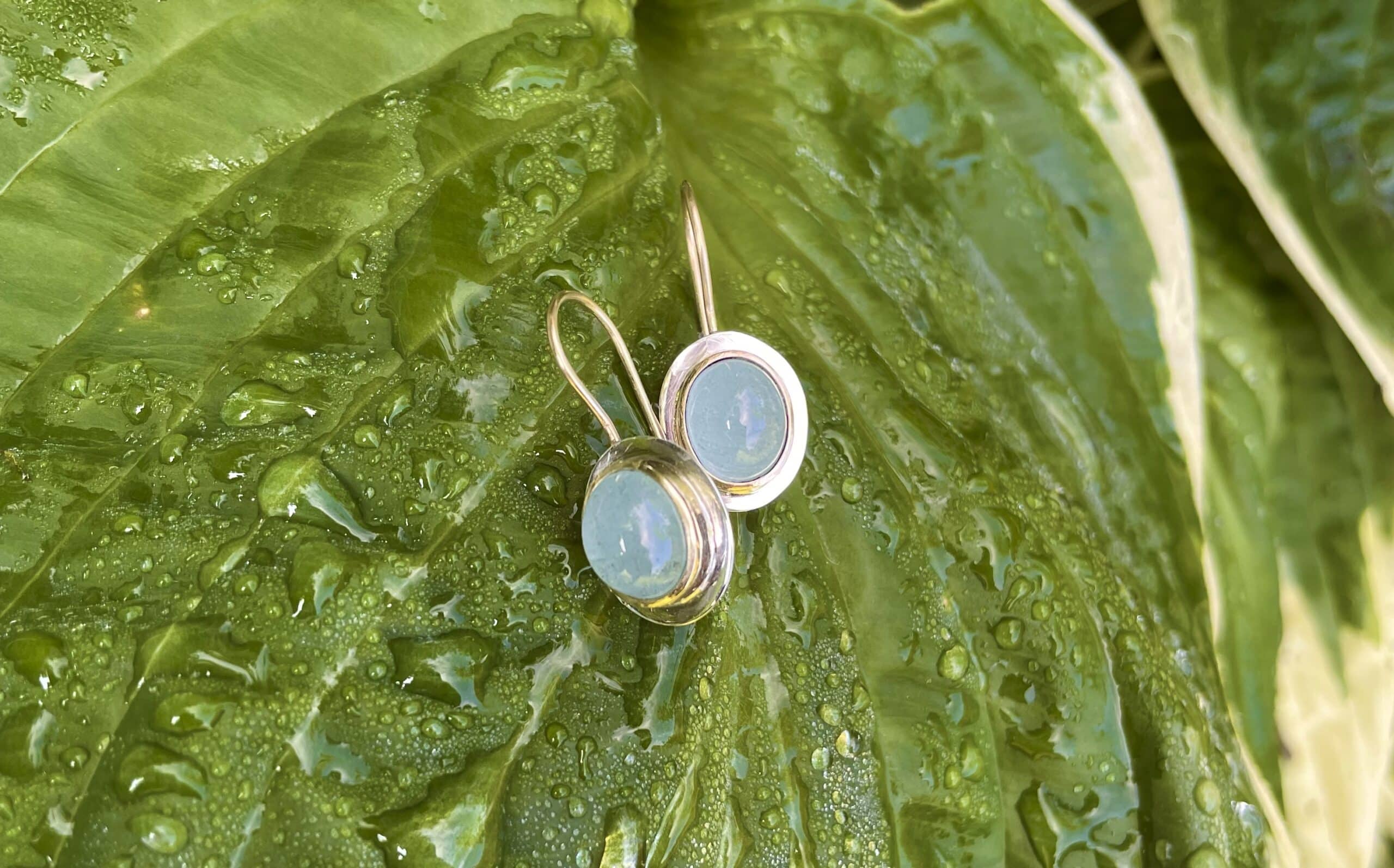Edelstein Ohrhänger Aquamarin Cabochon 585 Gold/ 925 Silber handgefertigt – Bild 2