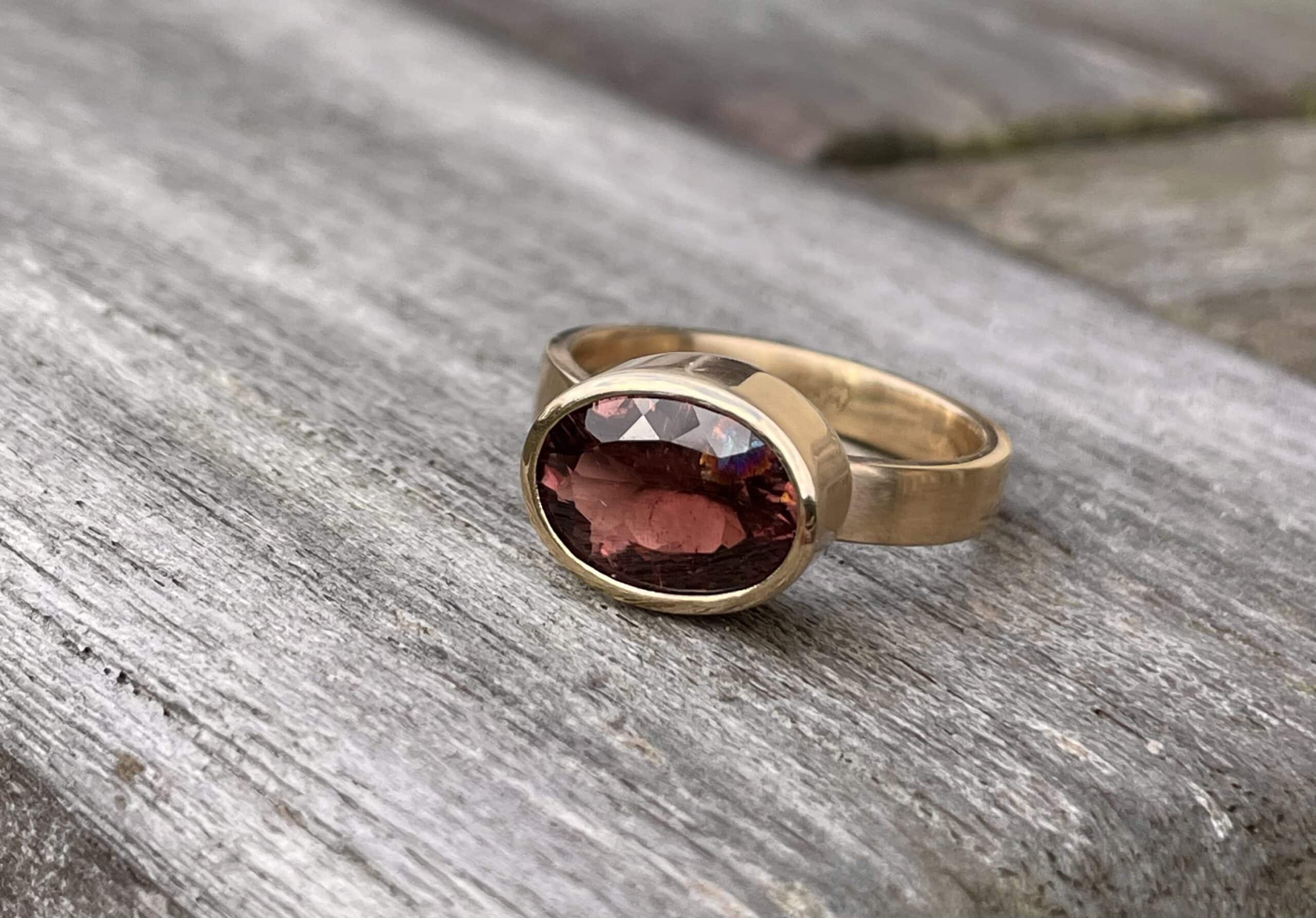 Edelstein Ring brauner Turmalin 585 Gold handgefertigt – Bild 3