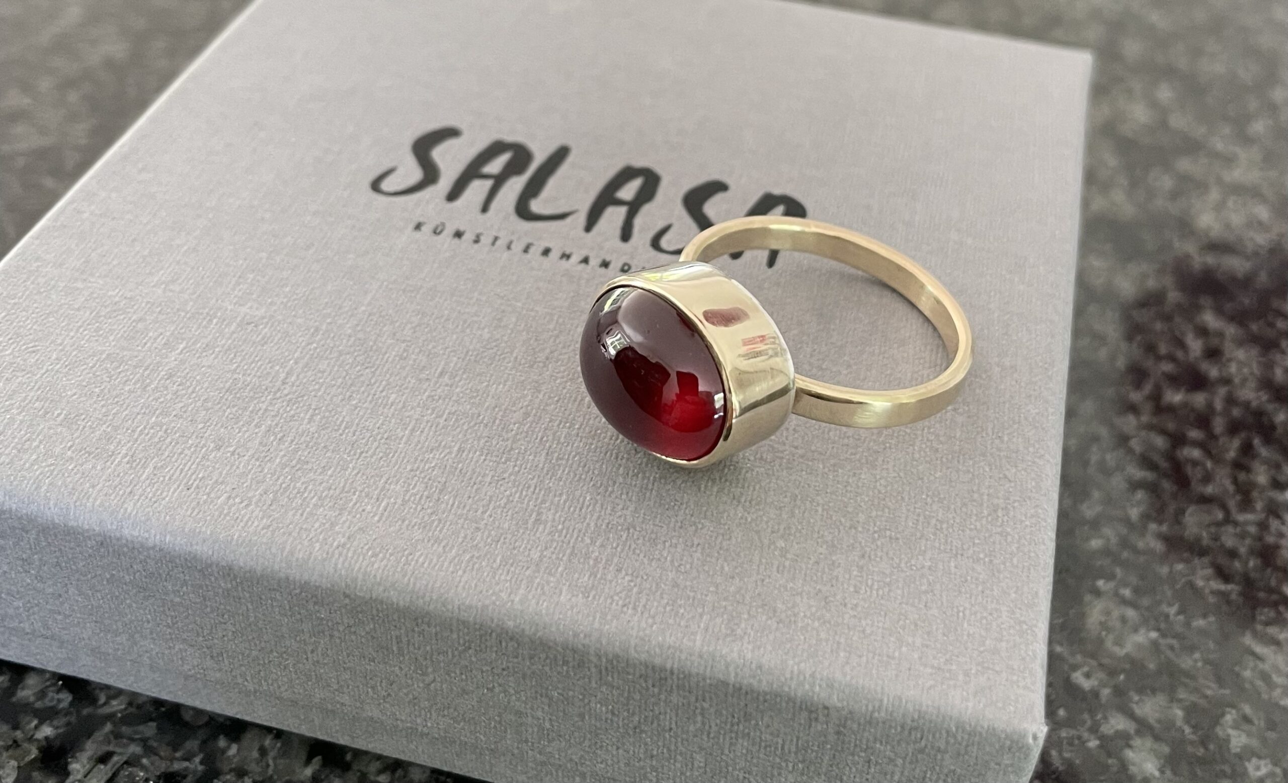 Edelstein Ring Hessonit Cabochon 585 Gold handgefertigt – Bild 7