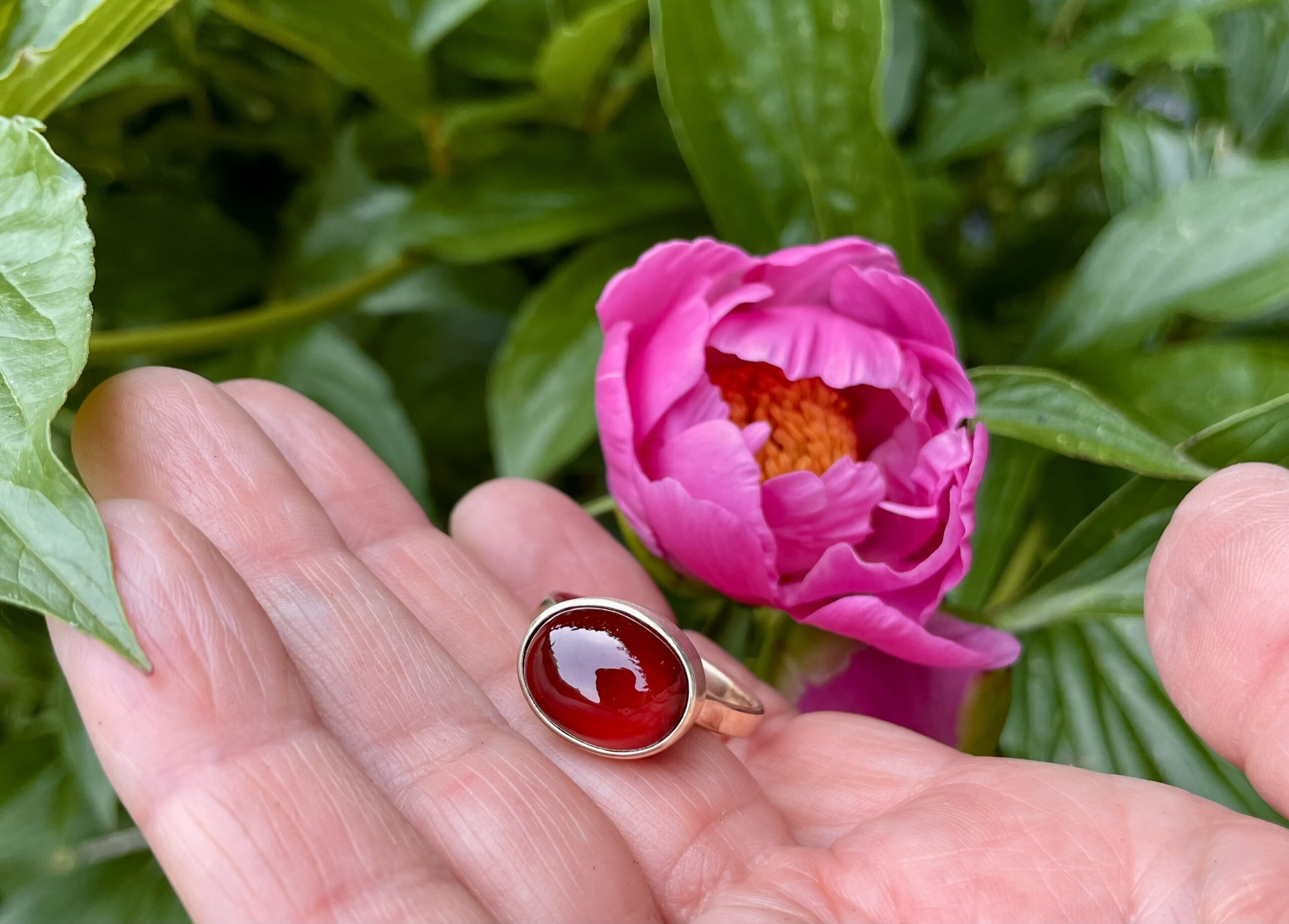 Edelstein Ring Hessonit Cabochon 585 Gold handgefertigt – Bild 2