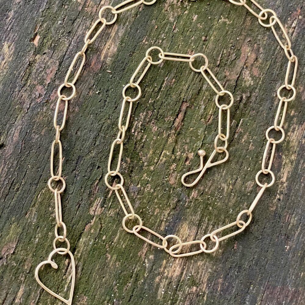 Goldkette Paperclip mit Herz am Verschluß 585 Gold handgefertigt
