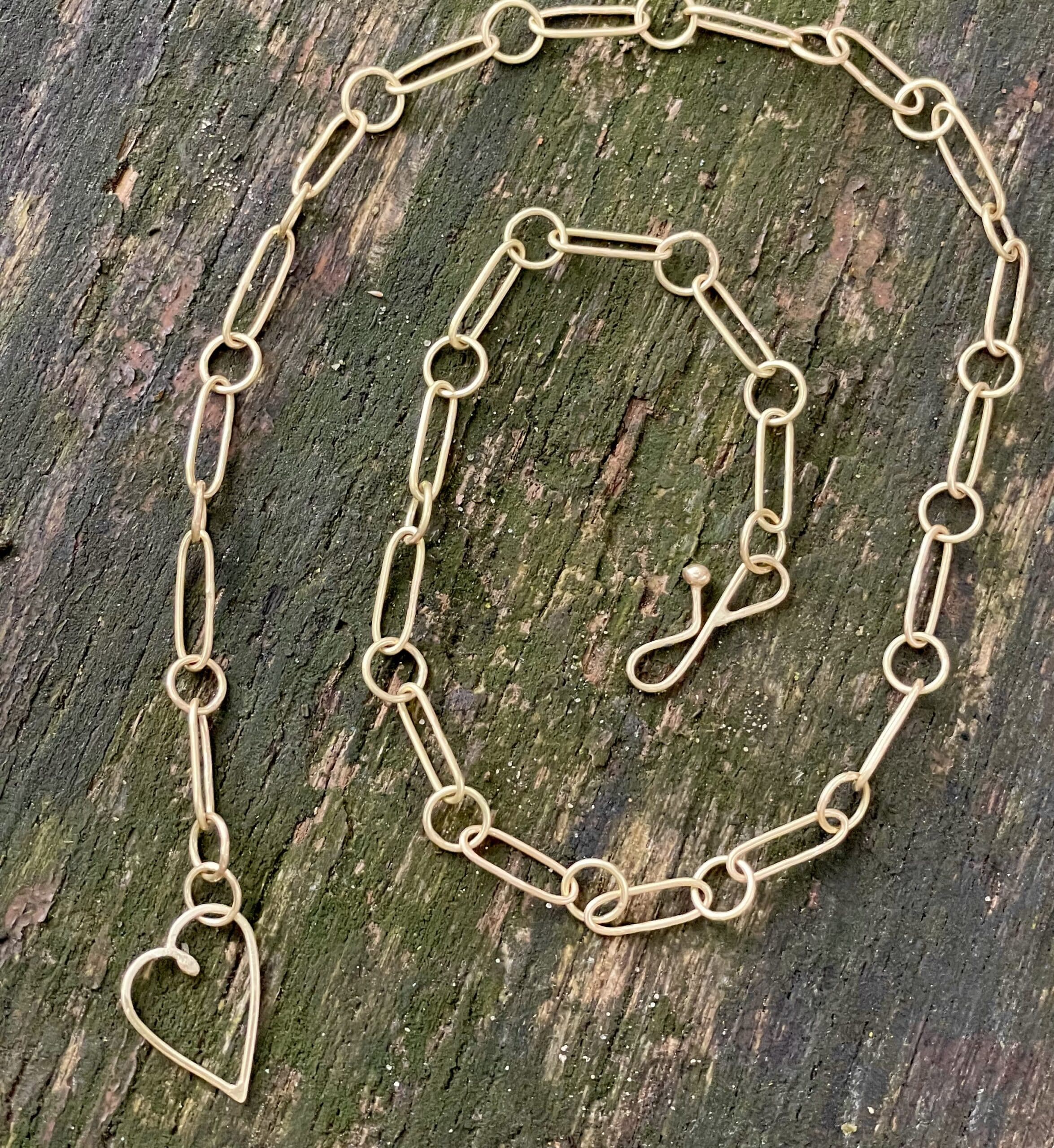Goldkette Paperclip mit Herz am Verschluß 585 Gold handgefertigt